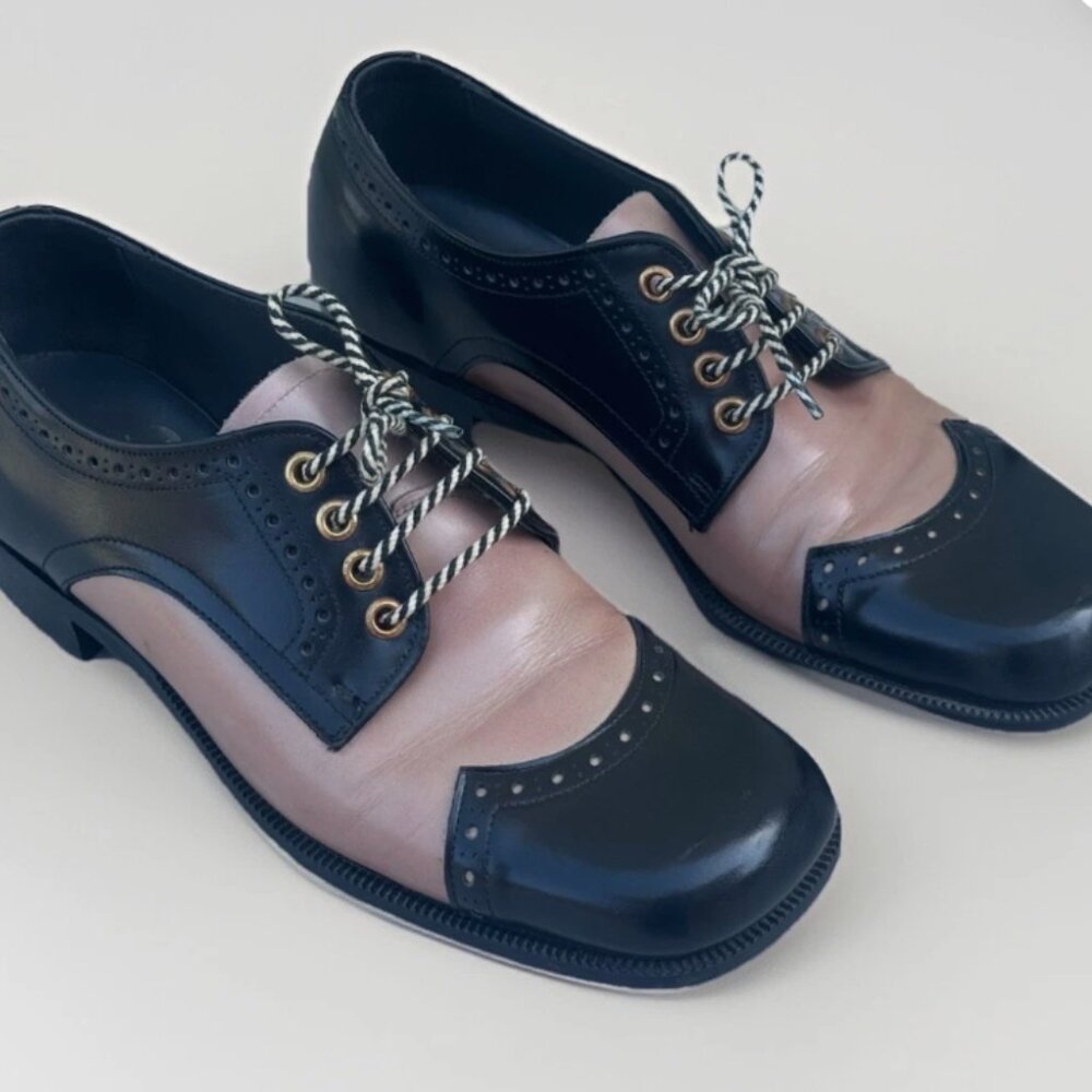 Vintage 1970s Disco Era Mens PEDWIN shoes leather tow tone 7.5 D|B EXCELLENT